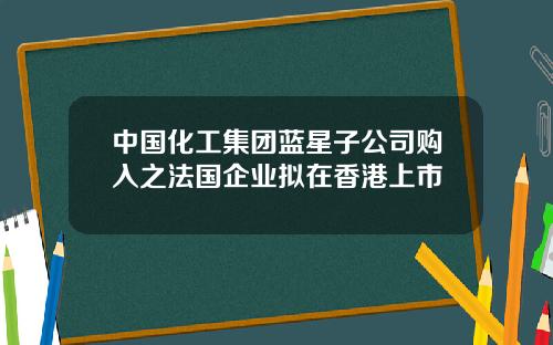 中国化工集团蓝星子公司购入之法国企业拟在香港上市