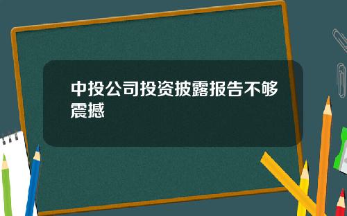 中投公司投资披露报告不够震撼