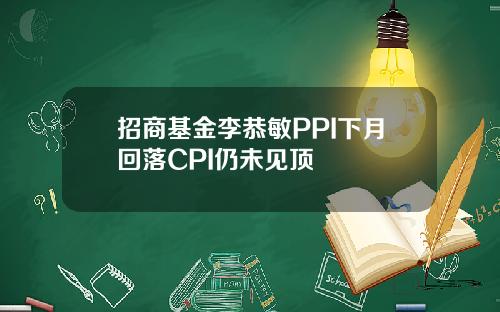 招商基金李恭敏PPI下月回落CPI仍未见顶