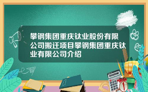 攀钢集团重庆钛业股份有限公司搬迁项目攀钢集团重庆钛业有限公司介绍