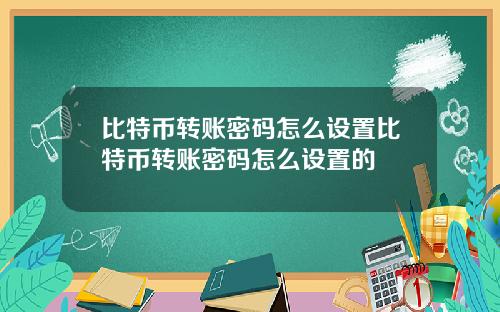 比特币转账密码怎么设置比特币转账密码怎么设置的