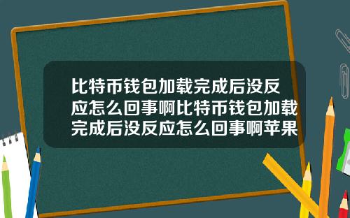 比特币钱包加载完成后没反应怎么回事啊比特币钱包加载完成后没反应怎么回事啊苹果