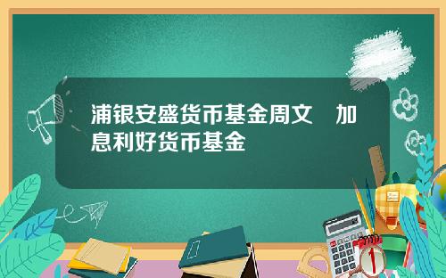 浦银安盛货币基金周文秱加息利好货币基金