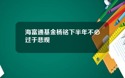 海富通基金杨铭下半年不必过于悲观