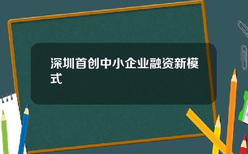 深圳首创中小企业融资新模式