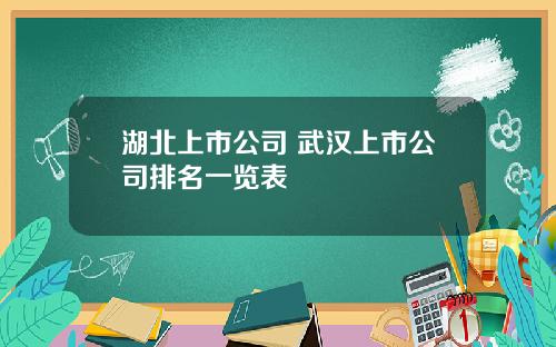 湖北上市公司 武汉上市公司排名一览表