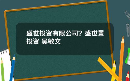 盛世投资有限公司？盛世景投资 吴敏文