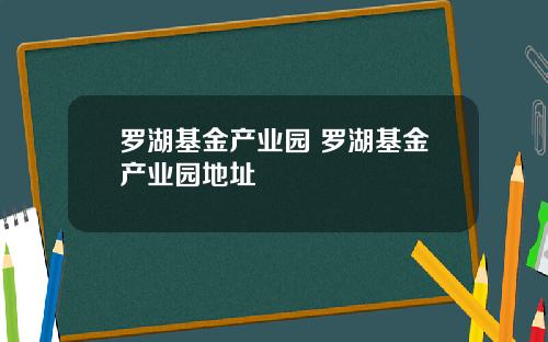 罗湖基金产业园 罗湖基金产业园地址