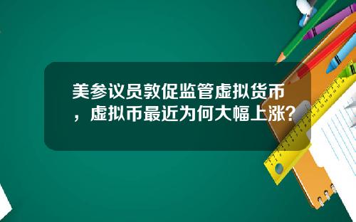 美参议员敦促监管虚拟货币，虚拟币最近为何大幅上涨？