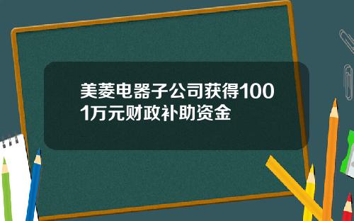 美菱电器子公司获得1001万元财政补助资金