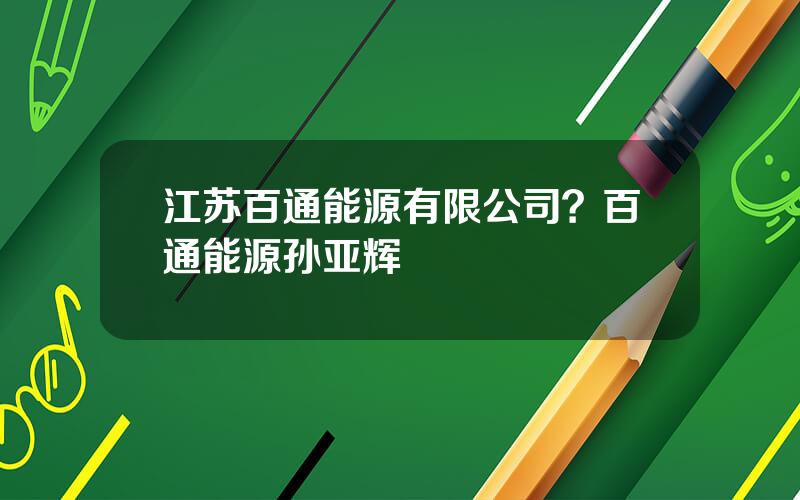 江苏百通能源有限公司？百通能源孙亚辉