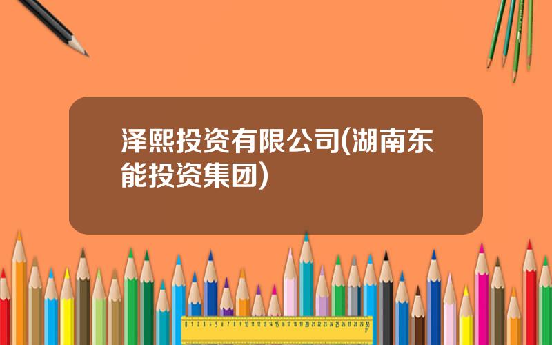 泽熙投资有限公司(湖南东能投资集团)