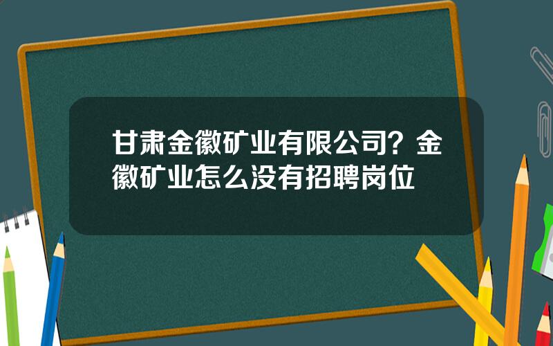 甘肃金徽矿业有限公司？金徽矿业怎么没有招聘岗位