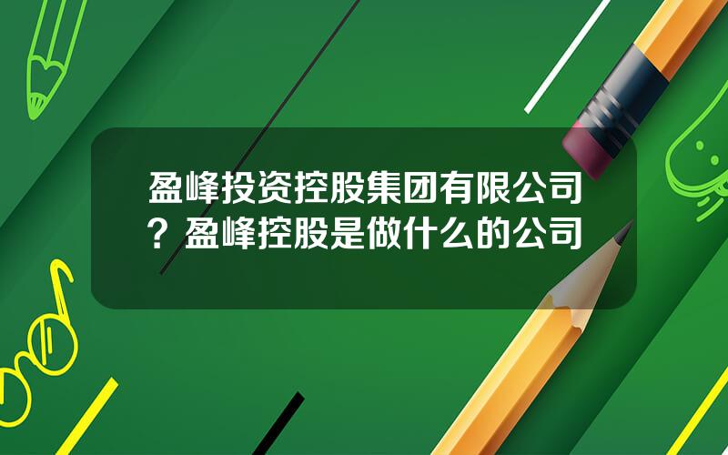 盈峰投资控股集团有限公司？盈峰控股是做什么的公司