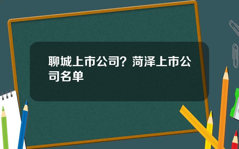 聊城上市公司？菏泽上市公司名单