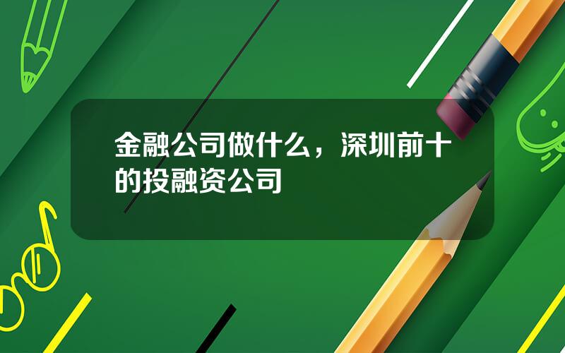 金融公司做什么，深圳前十的投融资公司